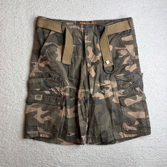 Lee Other - Lee Dungarees Mens Camo Cargo Shorts 36 Brown Green Camouflage Belted Y2K